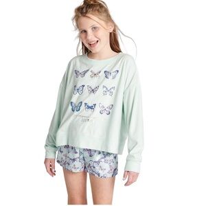 Girls 2-Piece Long Sleeve Lounge Top and Printed Short Pajama